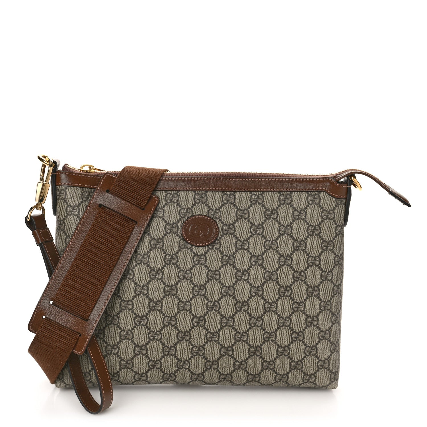 Gucci GG Supreme Monogram Azalea Calfskin Retro Interlocking G Wristlet Messenger Bag Beige Ebony Brown Sugar 1 of 9