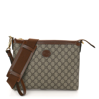 Gucci GG Supreme Monogram Azalea Calfskin Retro Interlocking G Wristlet Messenger Bag Beige Ebony Brown Sugar 1 of 9