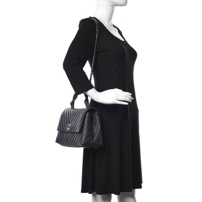 Chanel Caviar Chevron Quilted Small Coco Handle Flap Dark Grey 2 of 11