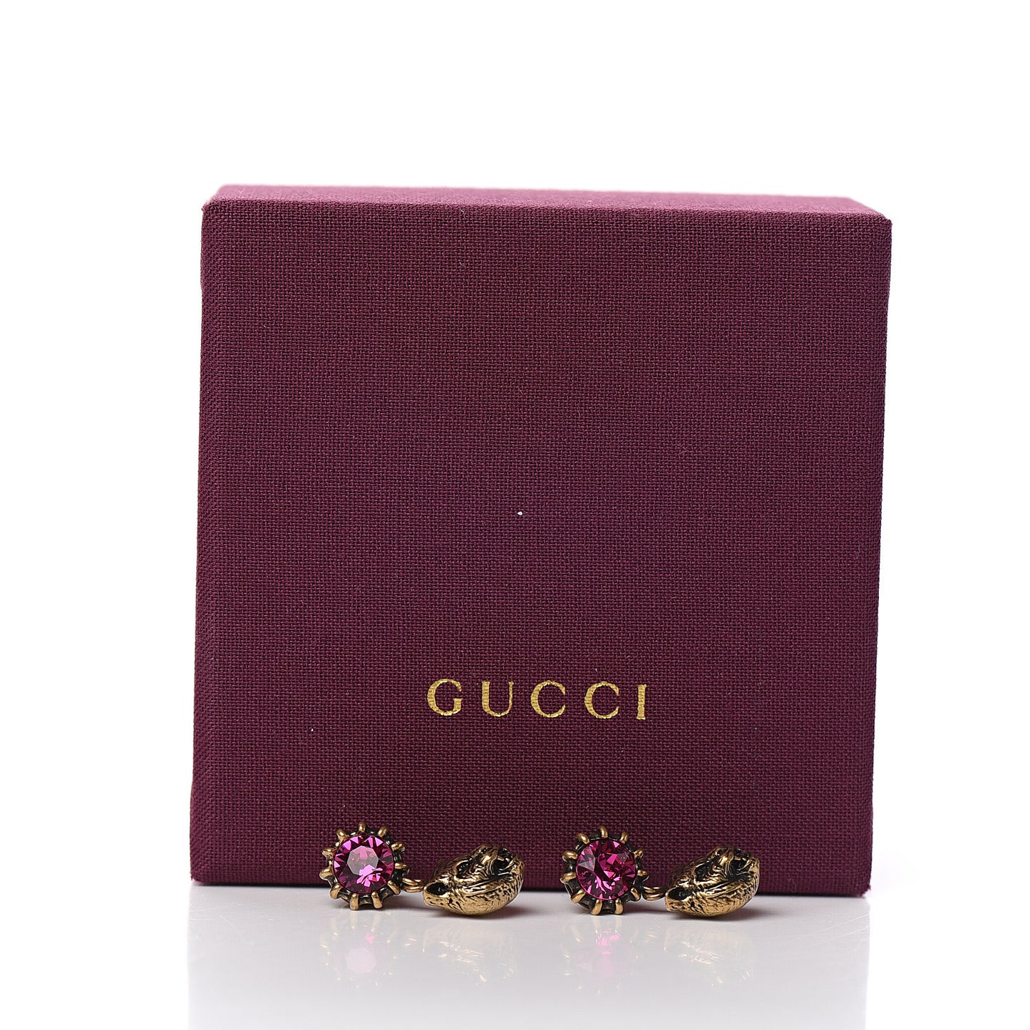 Metal Crystal Feline Earrings Aged Gold