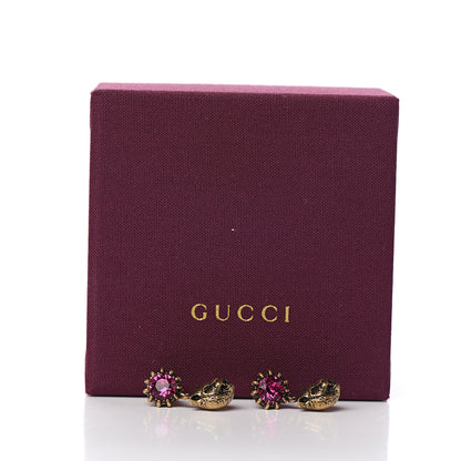 Gucci Metal Crystal Feline Earrings Aged Gold 5 of 5