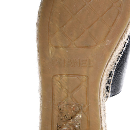 Chanel Goatskin Patent Calfskin CC Espadrille Mules 34 Black 8 of 13