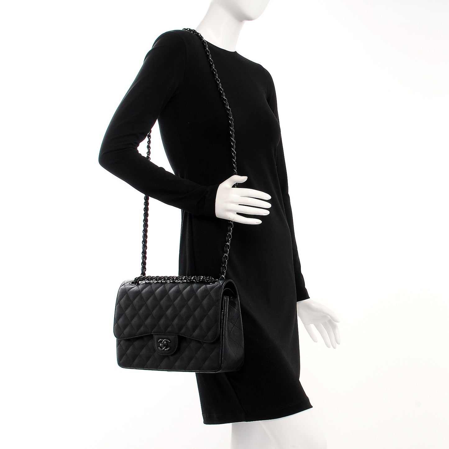 Crumpled Calfskin Quilted Jumbo Double Flap So Black