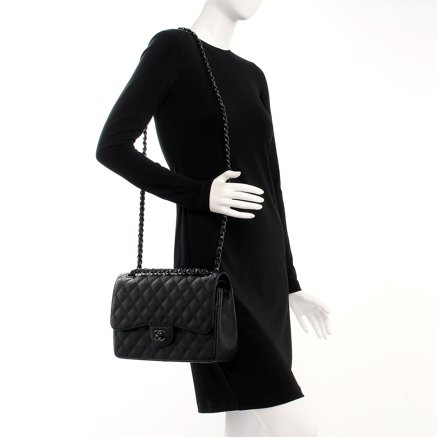 Chanel Crumpled Calfskin Quilted Jumbo Double Flap So Black 2 of 8