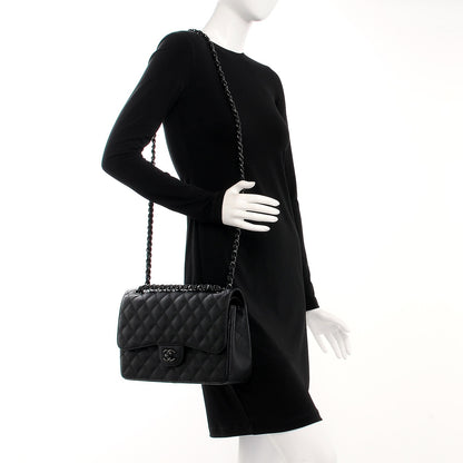 Chanel Crumpled Calfskin Quilted Jumbo Double Flap So Black 2 of 8