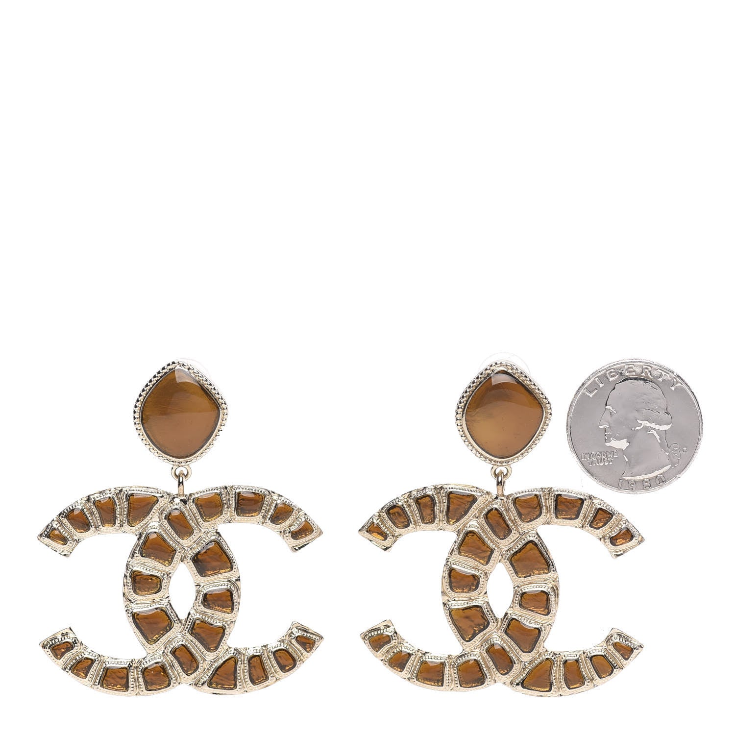 Chanel Metal Gripoix Along The Nile Clip On Earrings Gold Orange 2 of 5