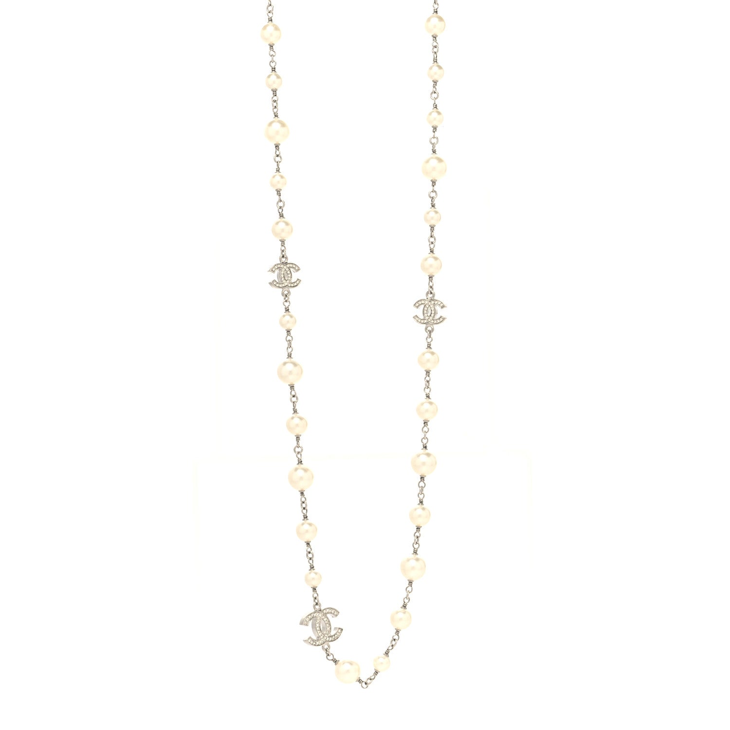 Chanel Pearl CC Long Necklace Silver 2 of 5