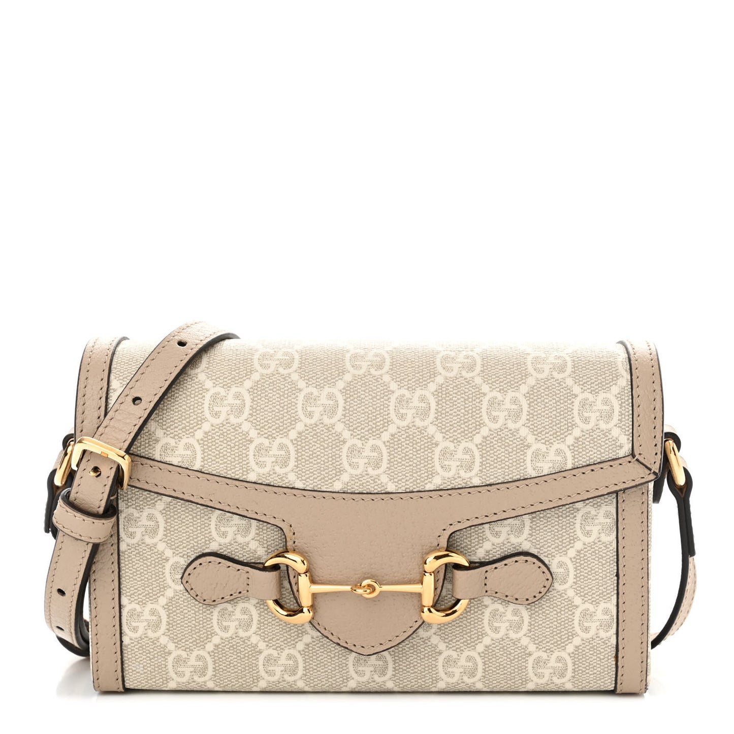 GG Supreme Monogram Textured Dollar Calfskin Mini Horsebit 1955 Shoulder Bag Beige Mystic White Oatmeal
