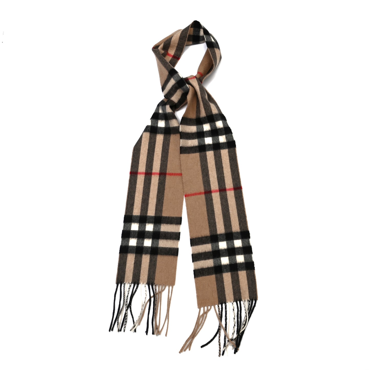 Cashmere Giant Check Fringe Scarf Archive Beige