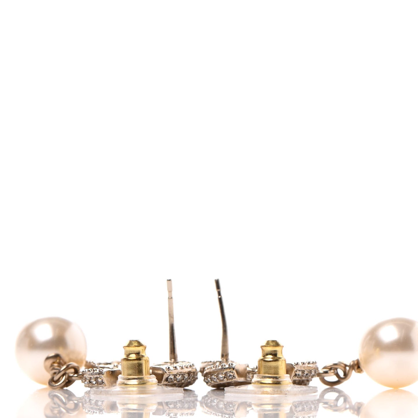 Crystal Pearl CC Drop Earrings Gold
