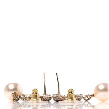 Chanel Crystal Pearl CC Drop Earrings Gold 3 of 4
