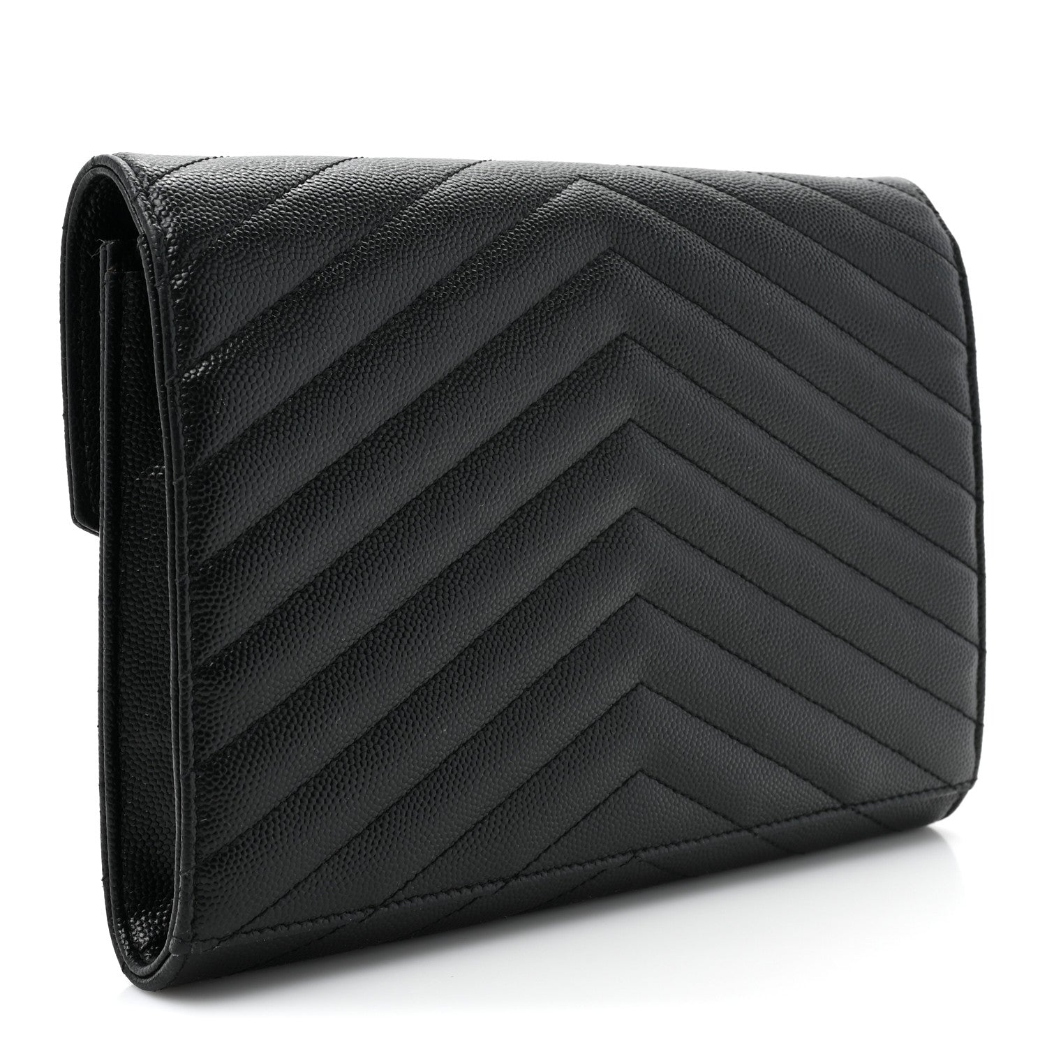Saint Laurent Grain De Poudre Matelasse Chevron Monogram Envelope Clutch Black 3 of 15