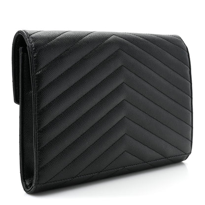 Saint Laurent Grain De Poudre Matelasse Chevron Monogram Envelope Clutch Black 3 of 15