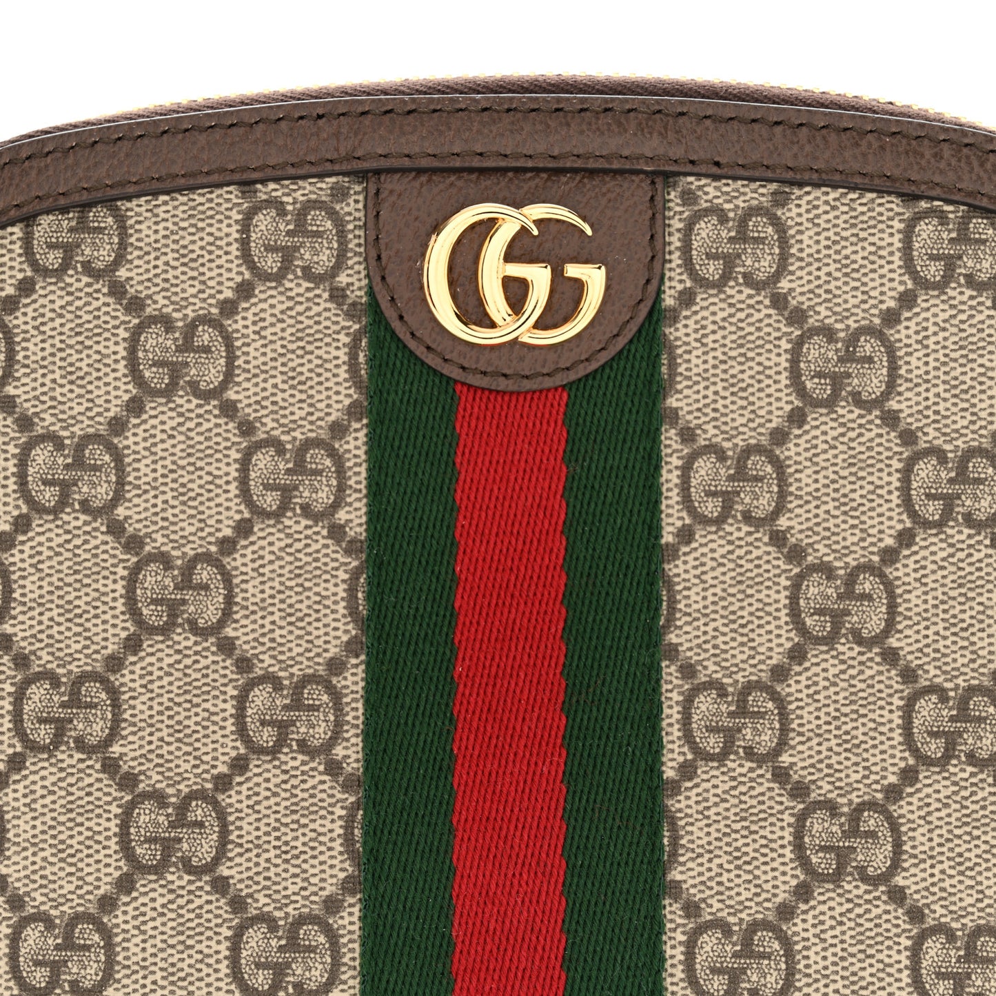 GG Supreme Monogram Textured Calfskin Web Large Ophidia Cosmetic Case Beige Ebony New Acero