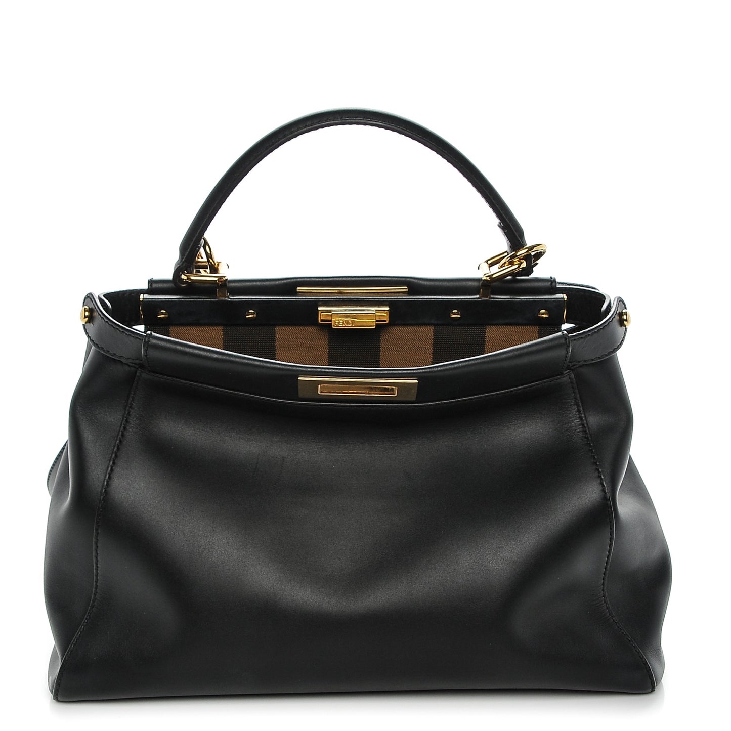 Vitello Morgan Fabric Jacquard Pequin Medium Peekaboo Iconic Satchel Black Tobacco