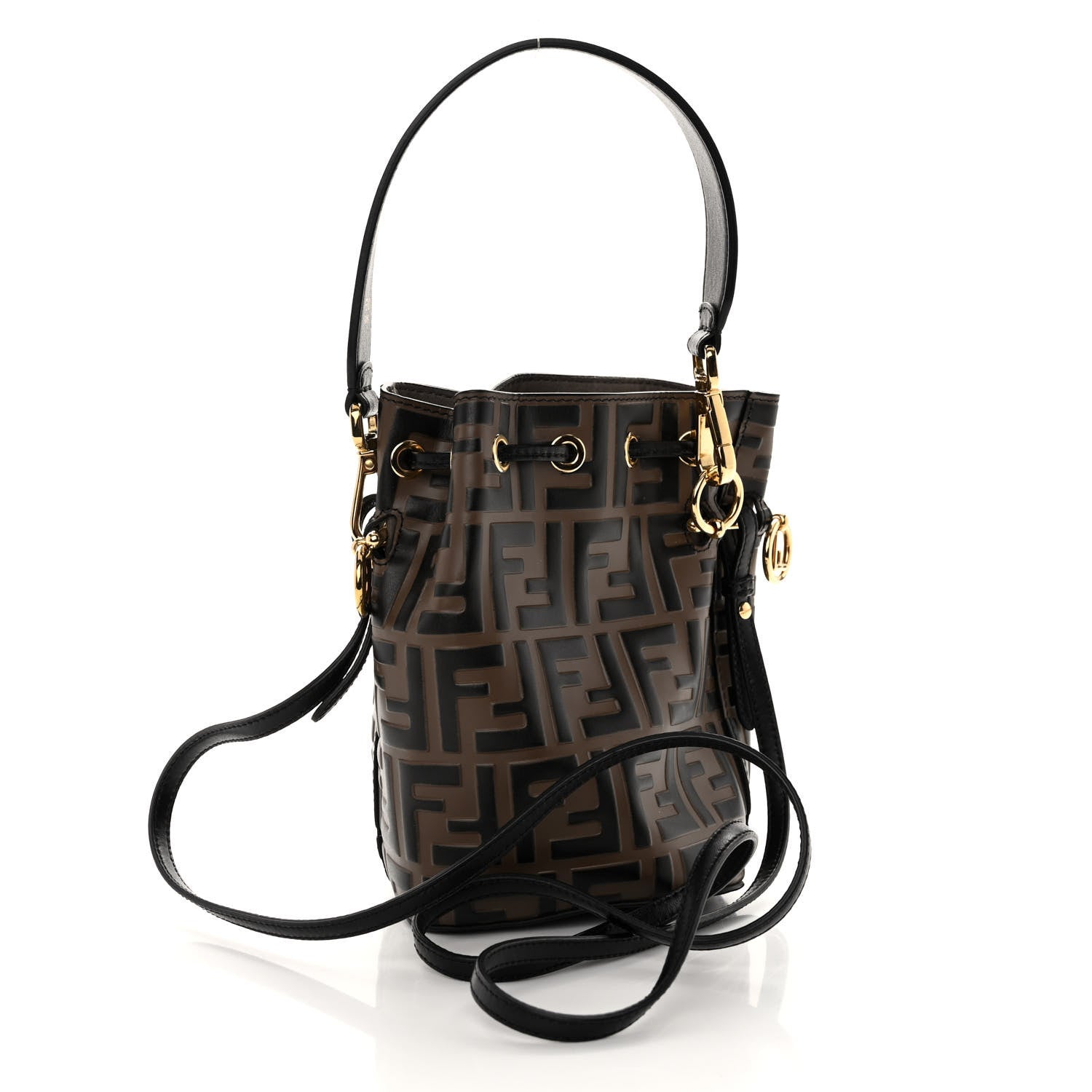 Fendi Vitello Liberty F is Fendi Bi-Color FF 1974 Embossed Mini Mon Tresor Bucket Bag Maya Black 3 of 9