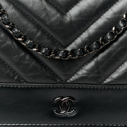 Chanel Aged Calfskin Chevron Quilted Gabrielle Wallet On Chain WOC Black 9 of 13