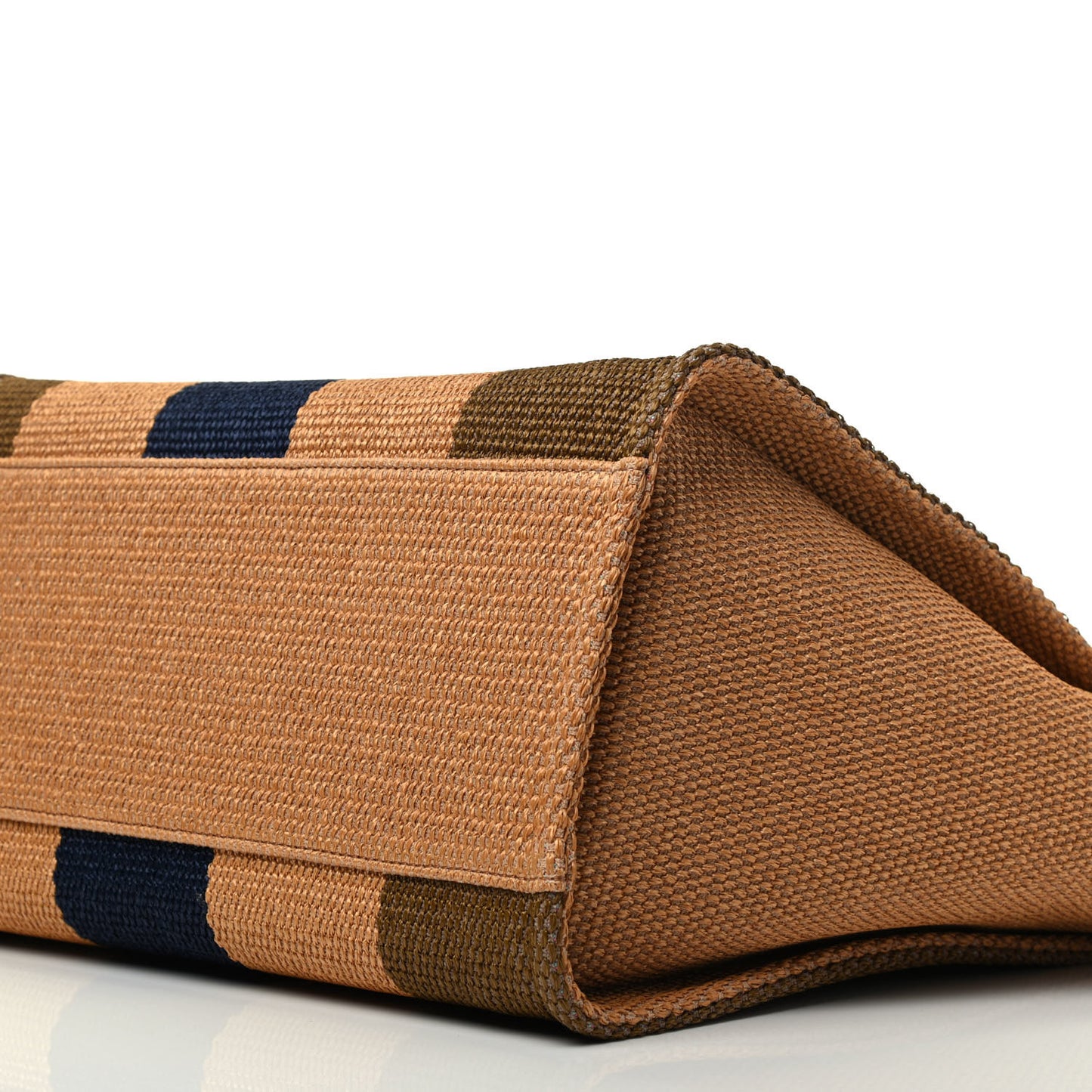 Straw Raffia Calfskin Striped Medium Deauville Tote Khaki Beige Navy Blue