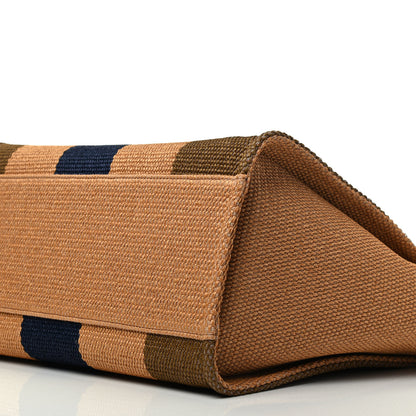 Chanel Straw Raffia Calfskin Striped Medium Deauville Tote Khaki Beige Navy Blue 10 of 10