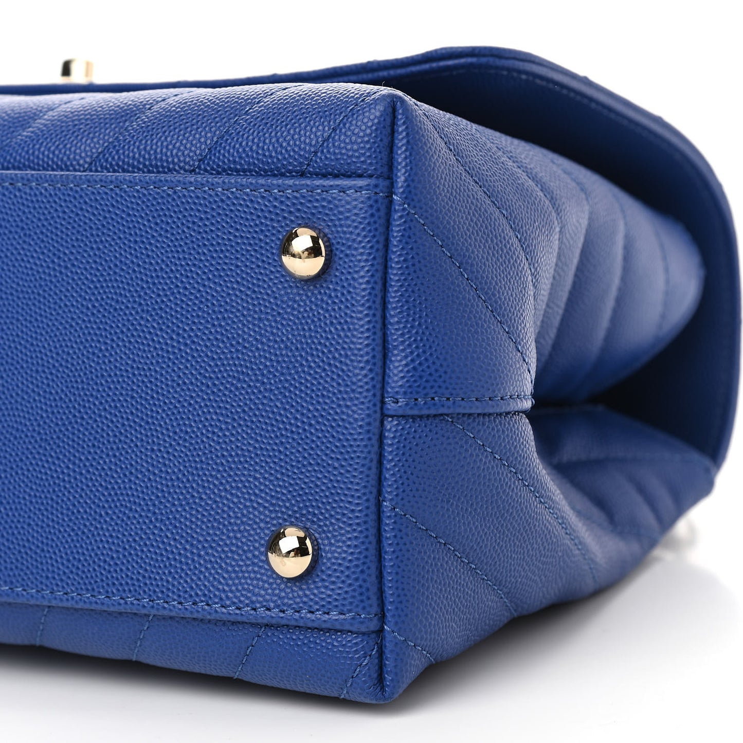 Caviar Chevron Quilted Small Coco Handle Flap Blue
