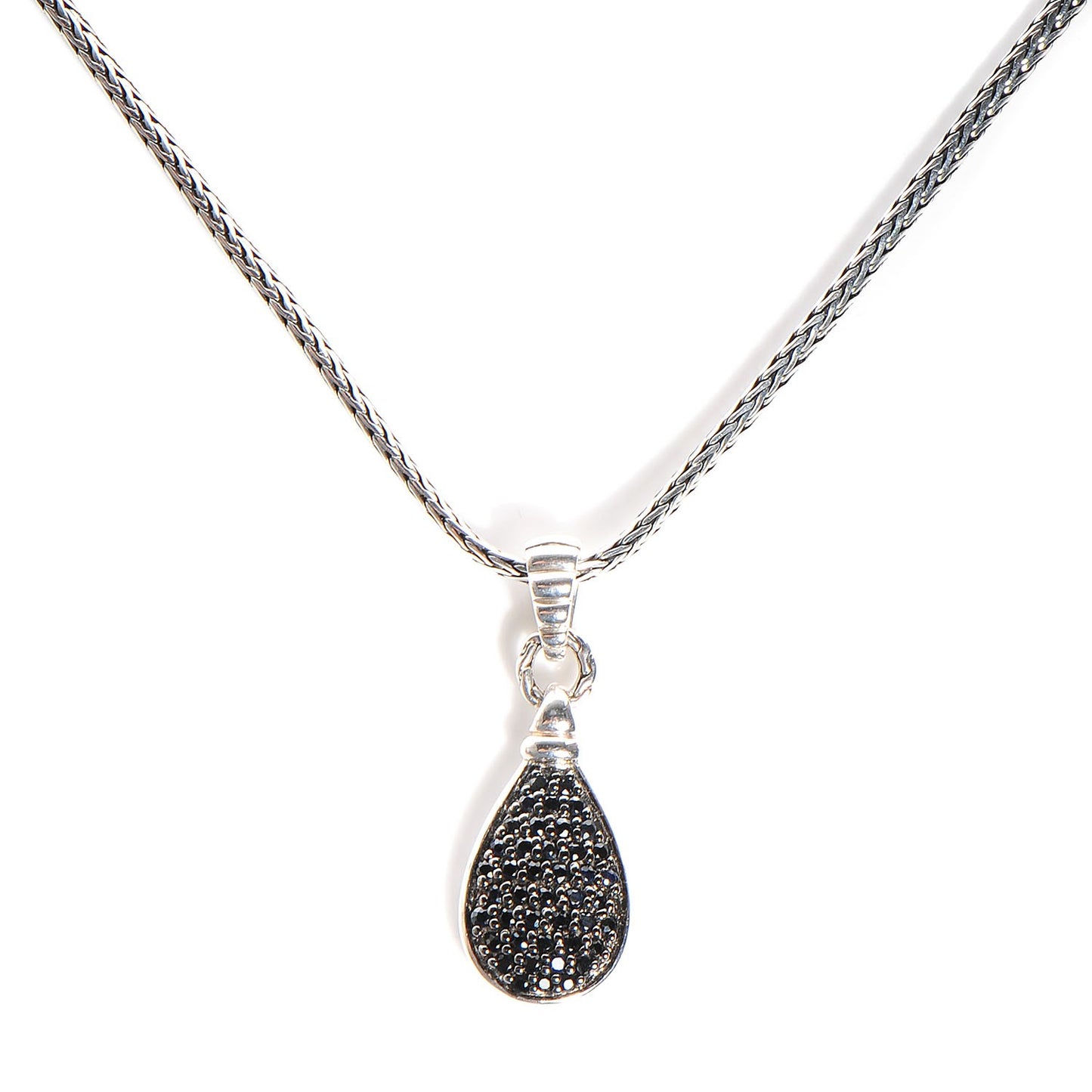 Sterling Silver Black Sapphire Small Bedeg Lava Drop Pendant Necklace