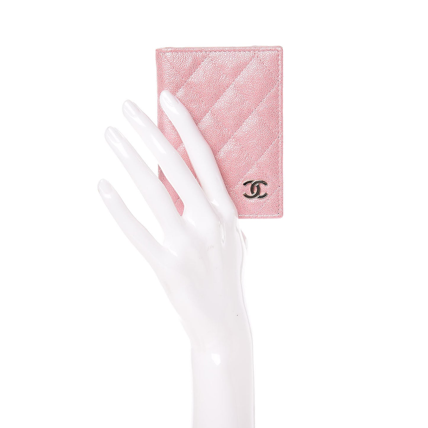 Iridescent Caviar Quilted Card Holder Wallet Rose Pink
