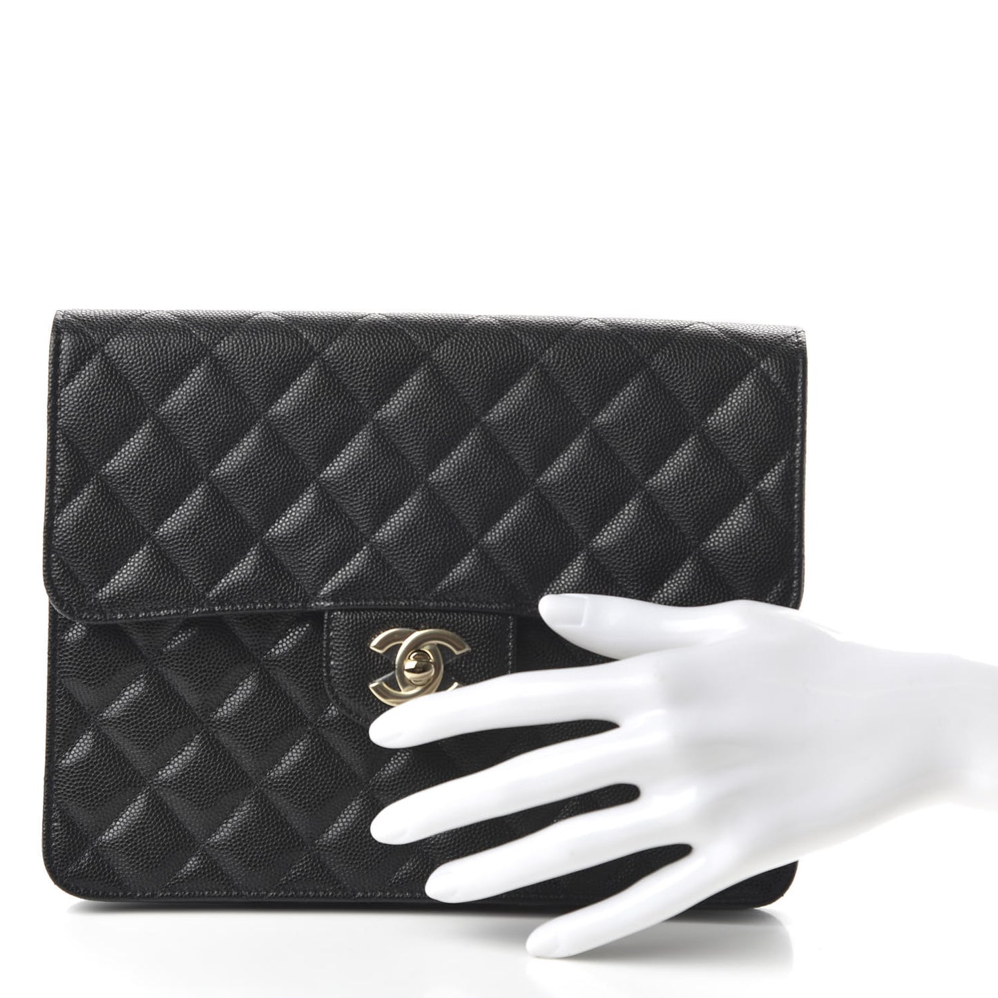 Caviar Quilted Square Flap Clutch Black