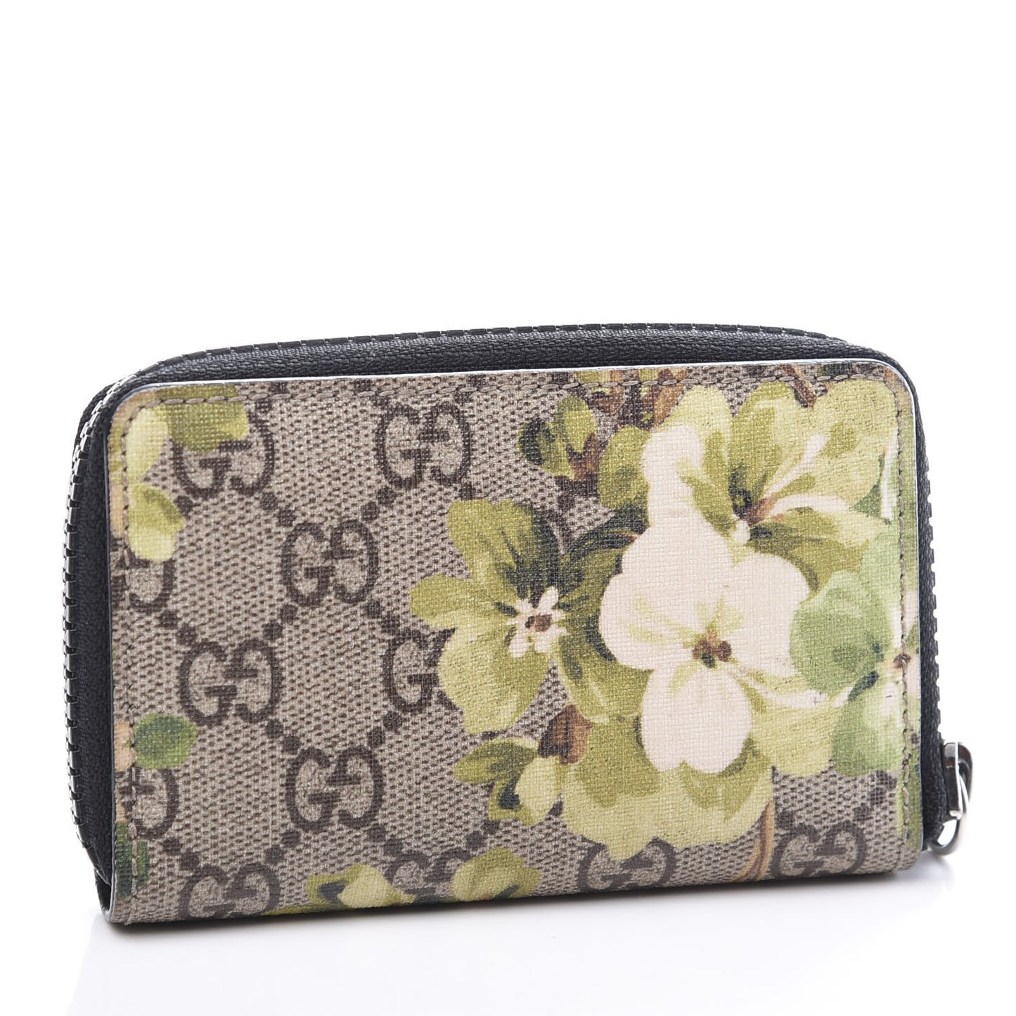 GG Supreme Monogram Blooms Zip Around Card Case Wallet Beige New Military Black