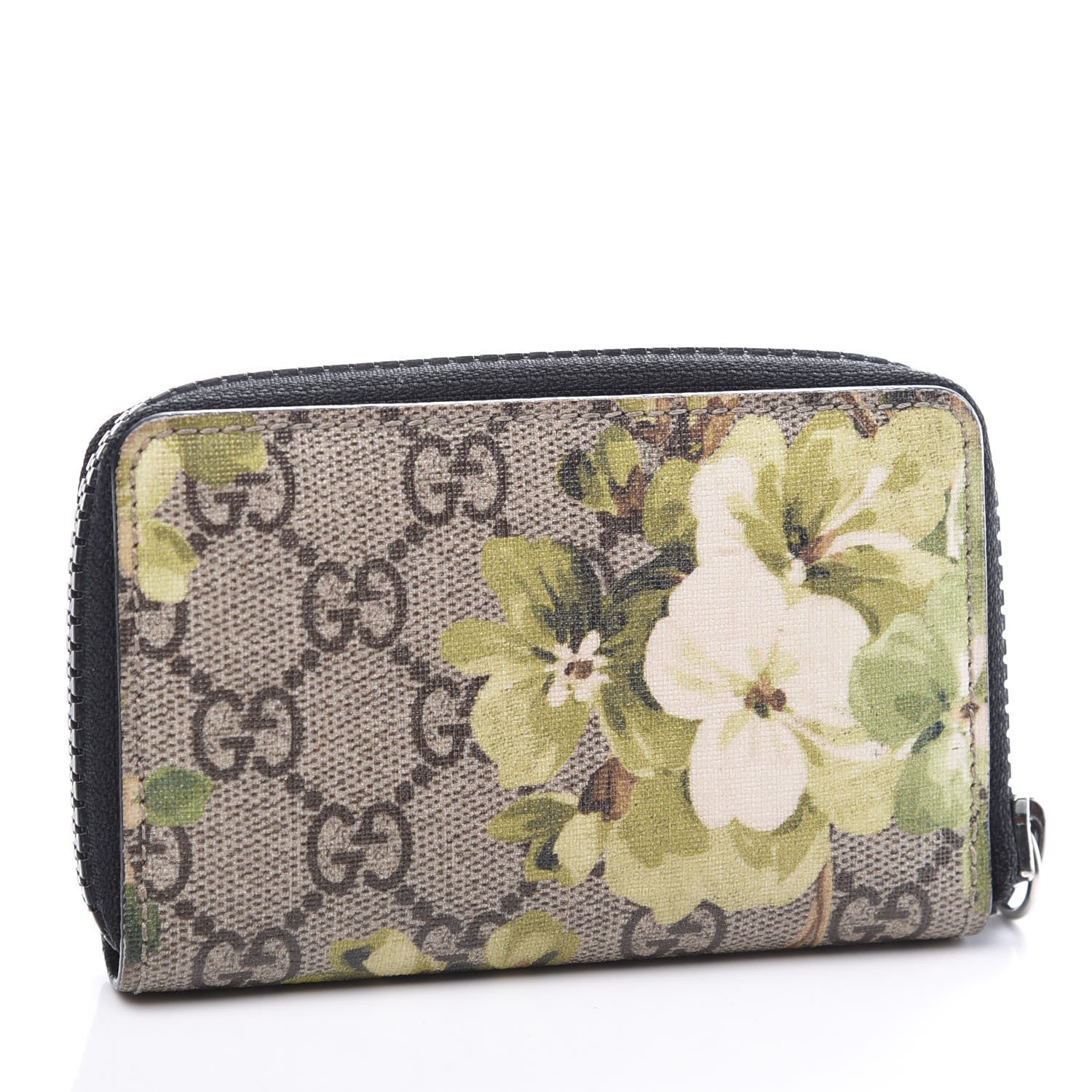 Gucci GG Supreme Monogram Blooms Zip Around Card Case Wallet Beige New Military Black 2 of 7