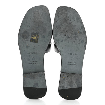 Hermes Box Calfskin Oran Sandals 36 Black 5 of 9