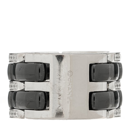 Chanel 18K White Gold Ceramic Diamond Large Ultra Ring 51 5.75 Black 3 of 4