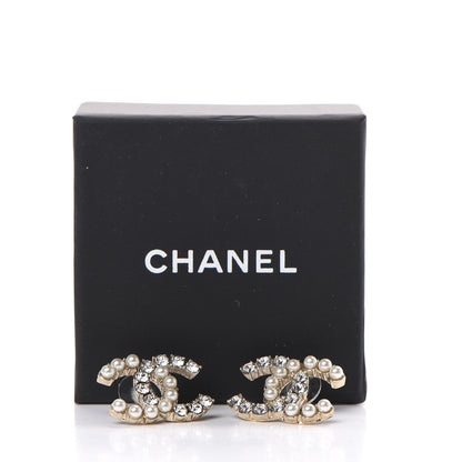 Chanel Crystal Pearl Dazzling Domino Earrings Gold 5 of 5
