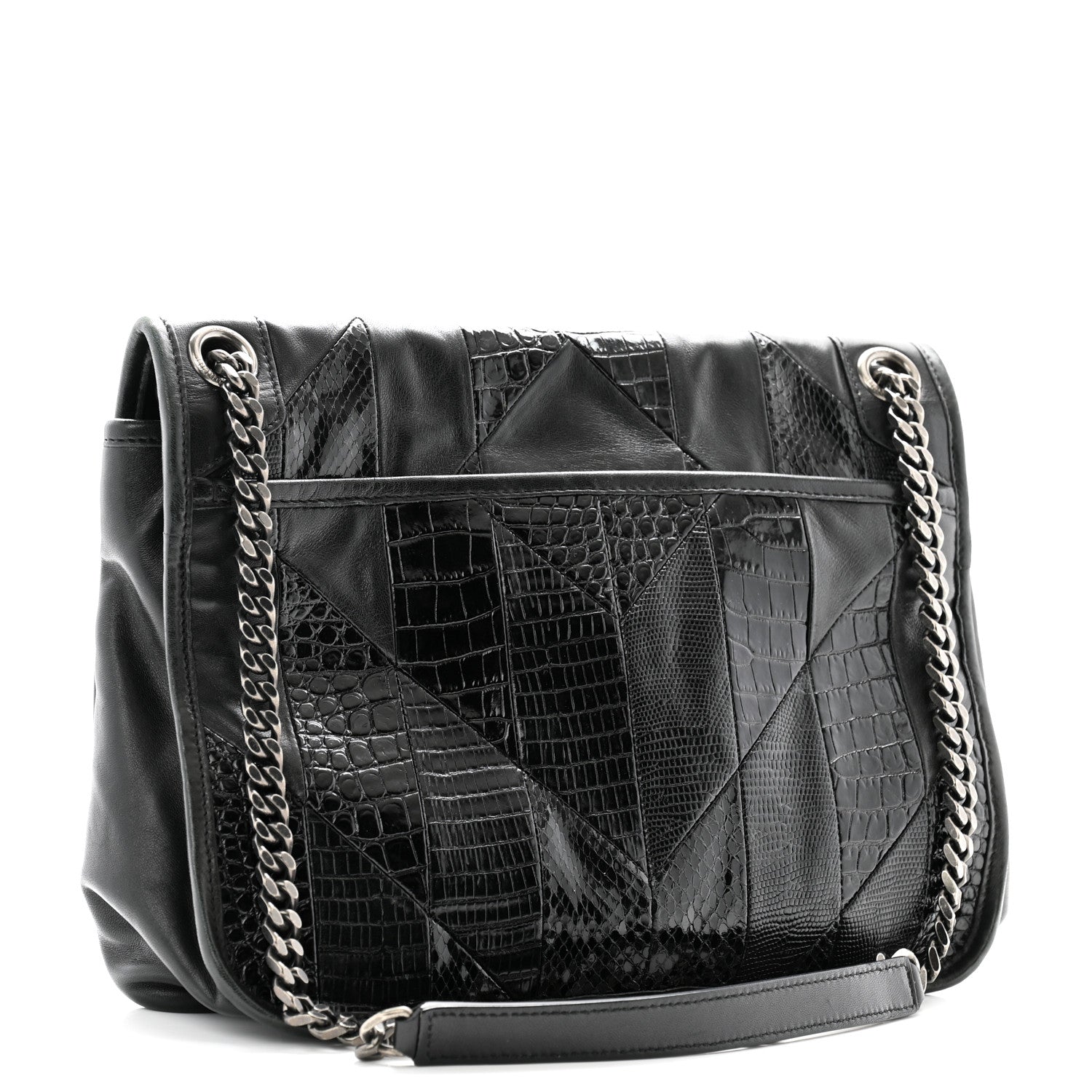 Saint Laurent Calfskin Ayers Patchwork Monogram Medium Niki Chain Satchel Black 3 of 11