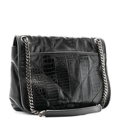 Saint Laurent Calfskin Ayers Patchwork Monogram Medium Niki Chain Satchel Black 3 of 11