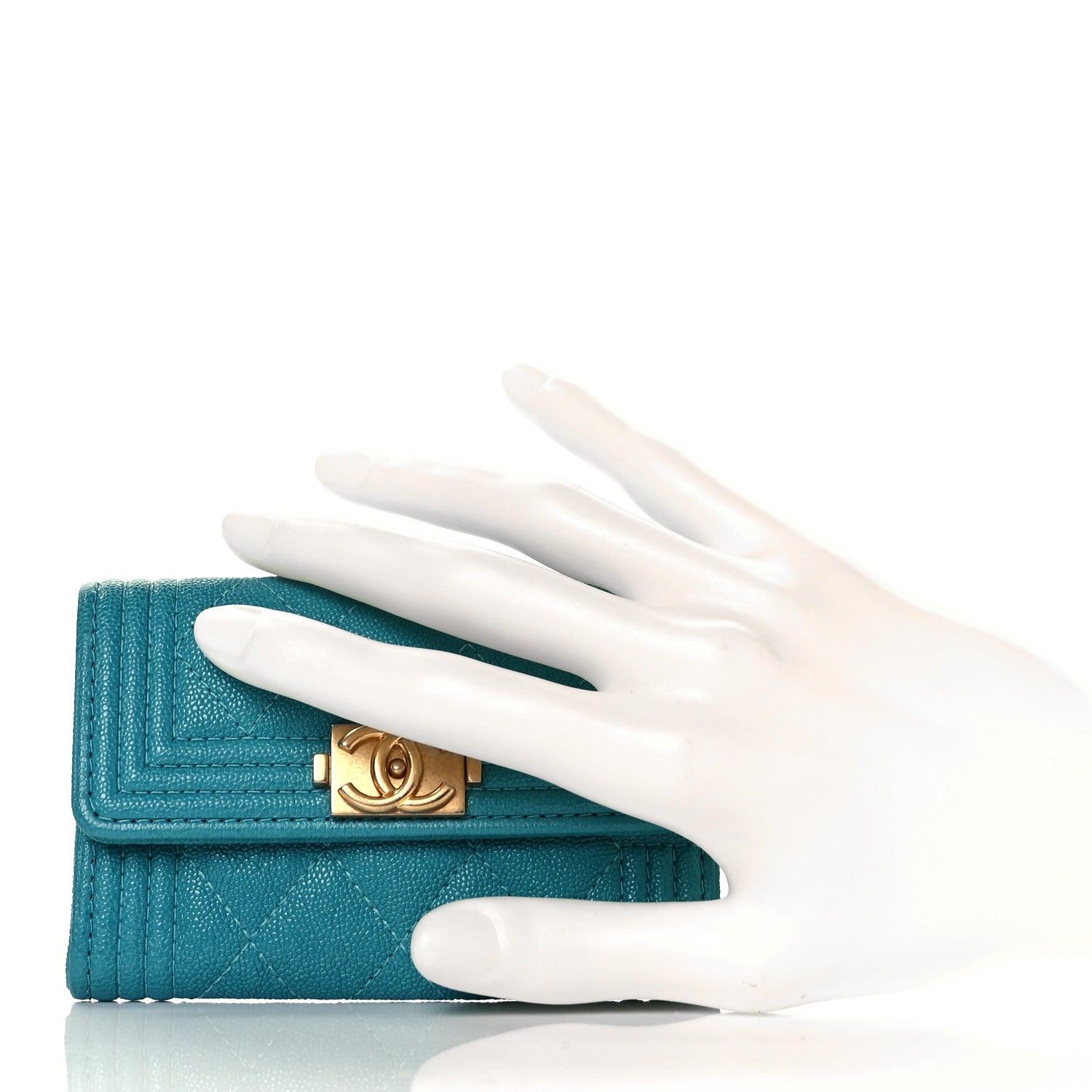 Chanel Caviar Quilted Boy Flap Card Holder Turquoise 2 of 9