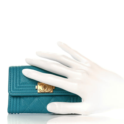 Chanel Caviar Quilted Boy Flap Card Holder Turquoise 2 of 9