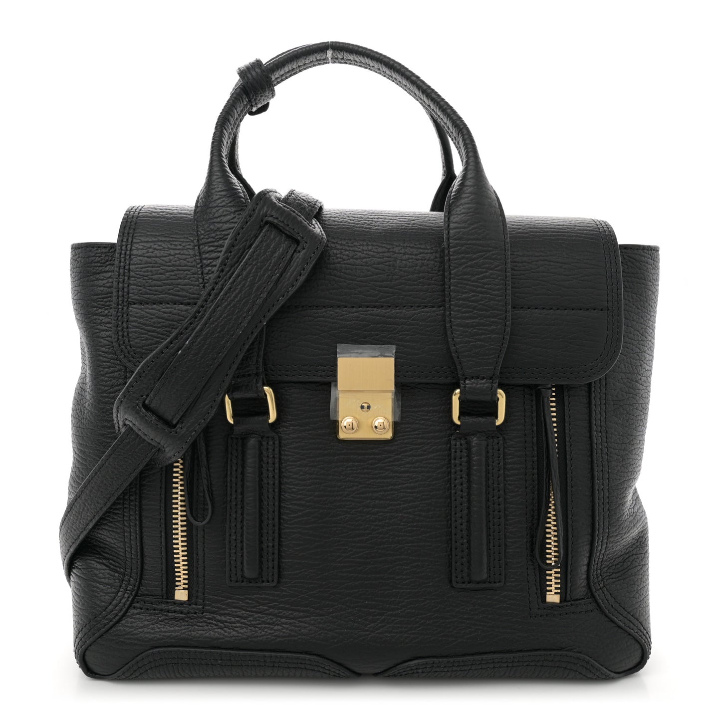 Textured Calfskin Medium Pashli Satchel Black
