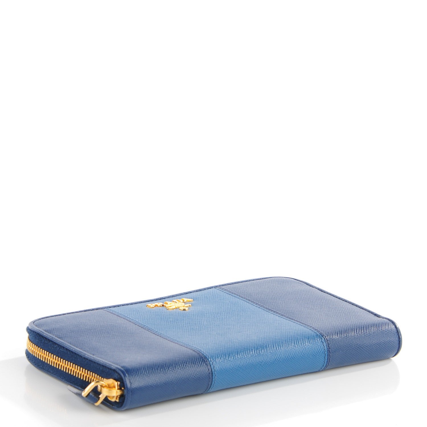 Prada Saffiano Bi-Color Metal Zip Around Wallet Cobalto Bleuette 4 of 9