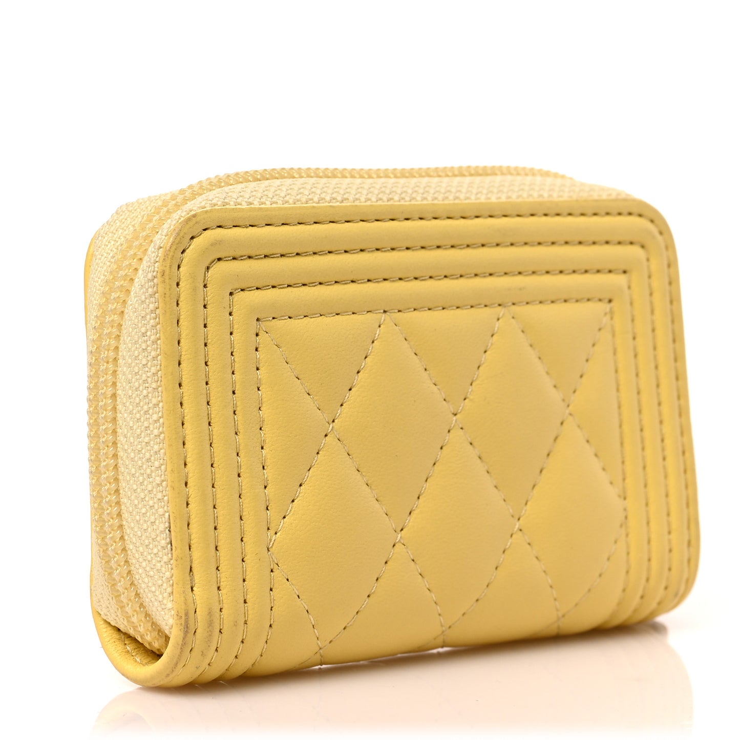 Lambskin Quilted Zip Around Boy Coin Purse Wallet Yellow