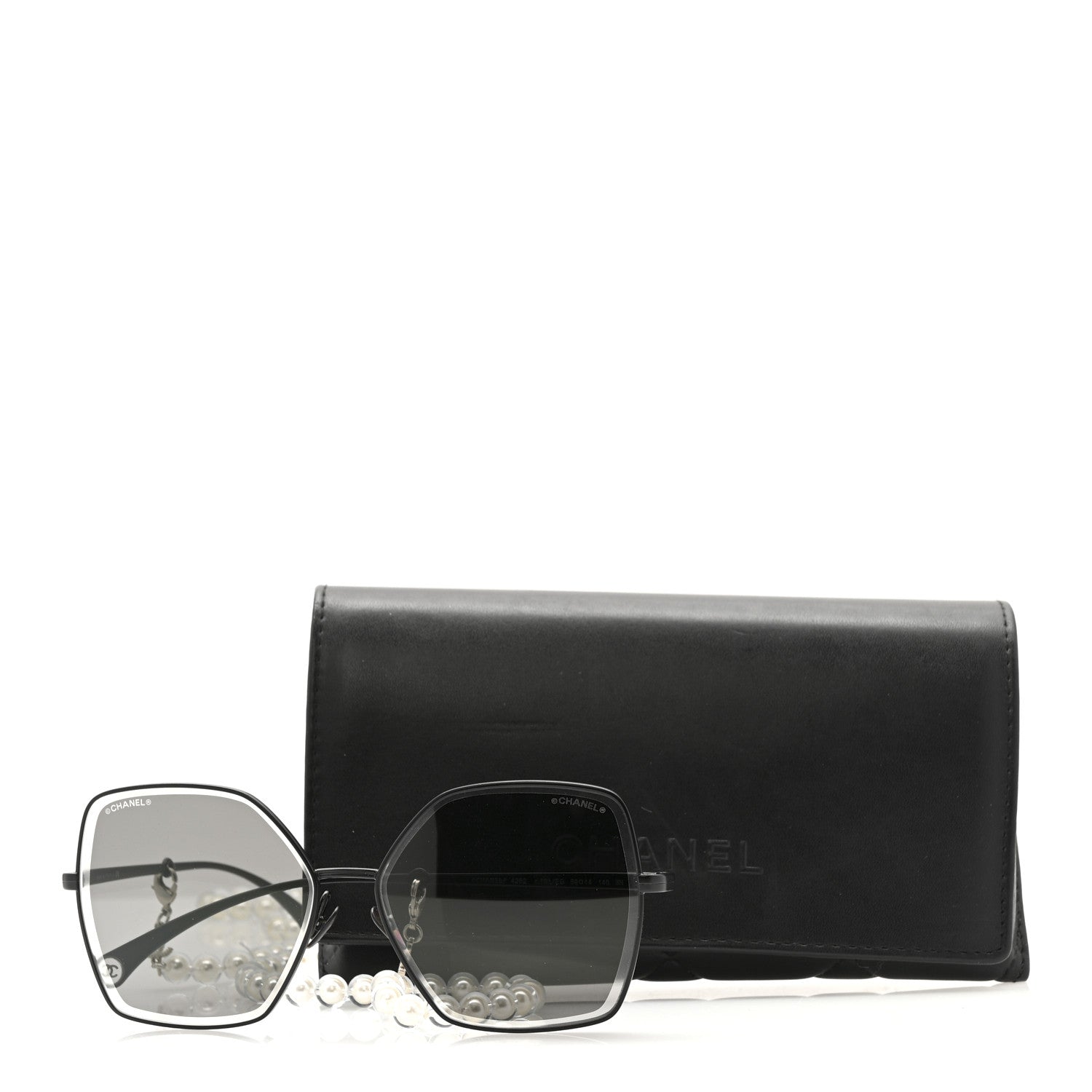 Chanel Metal Butterfly Removable Pearl Chain Sunglasses 4262 Black