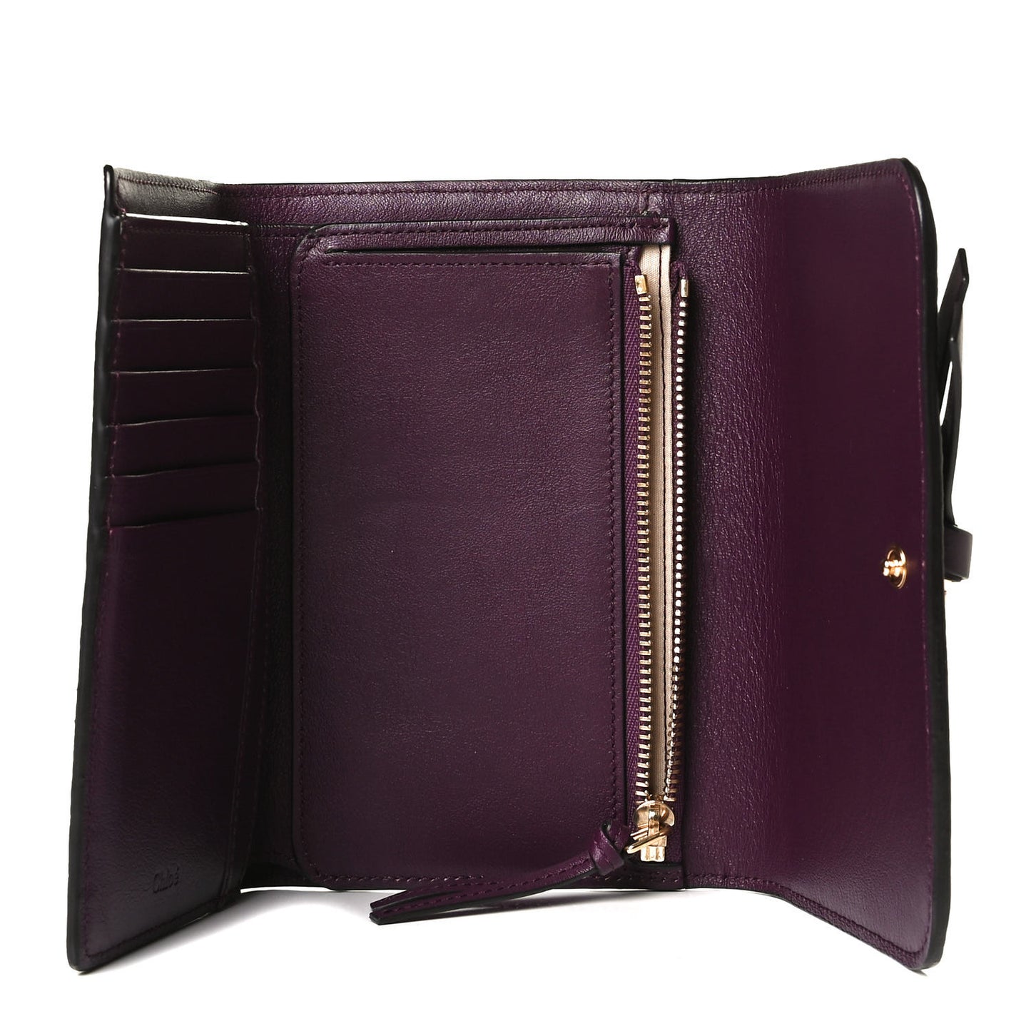 Calfskin Alphabet Compact Wallet Purple
