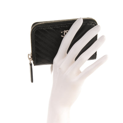 Chanel Caviar Chevron Quilted Zip Around Coin Purse Black 2 of 7