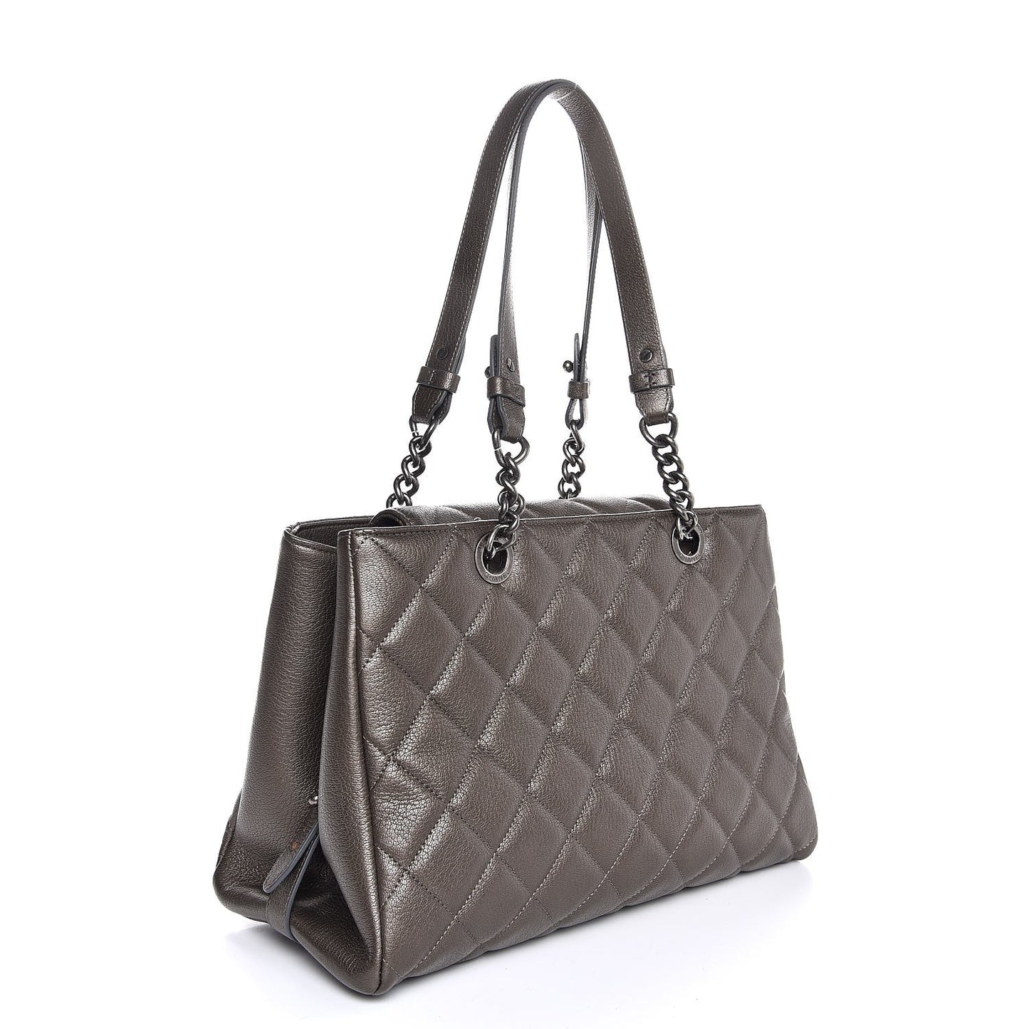 Metallic Goatskin Quilted Large City Rock Shopping Bag Silver