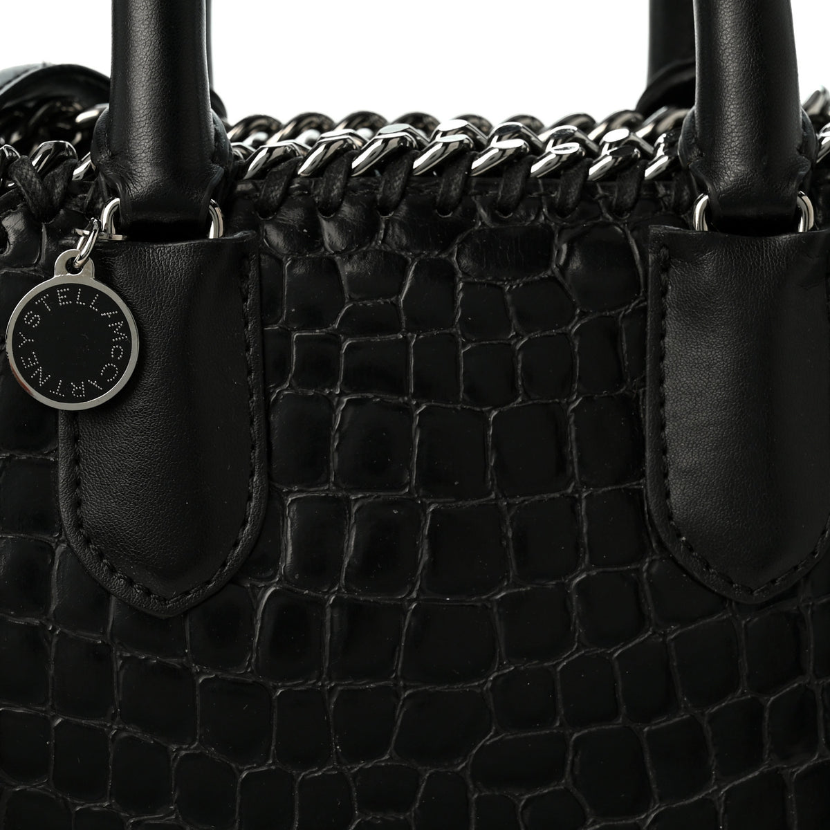 Stella McCartney Faux Leather Crocodile Embossed Mini Falabella Box Top Handle Bag Black 7 of 9