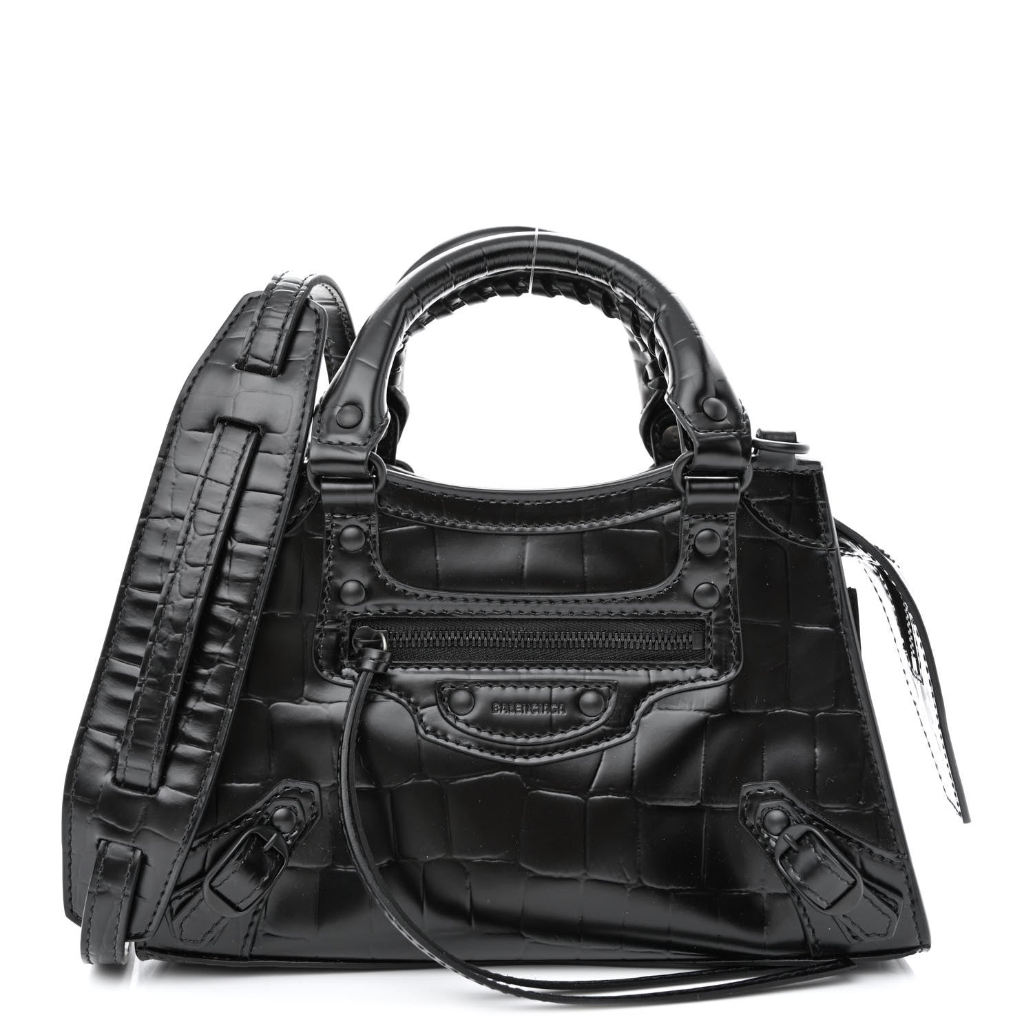 Balenciaga Semi Shiny Calfskin Crocodile Embossed Neo Classic Black Hardware Mini City Black 1 of 12