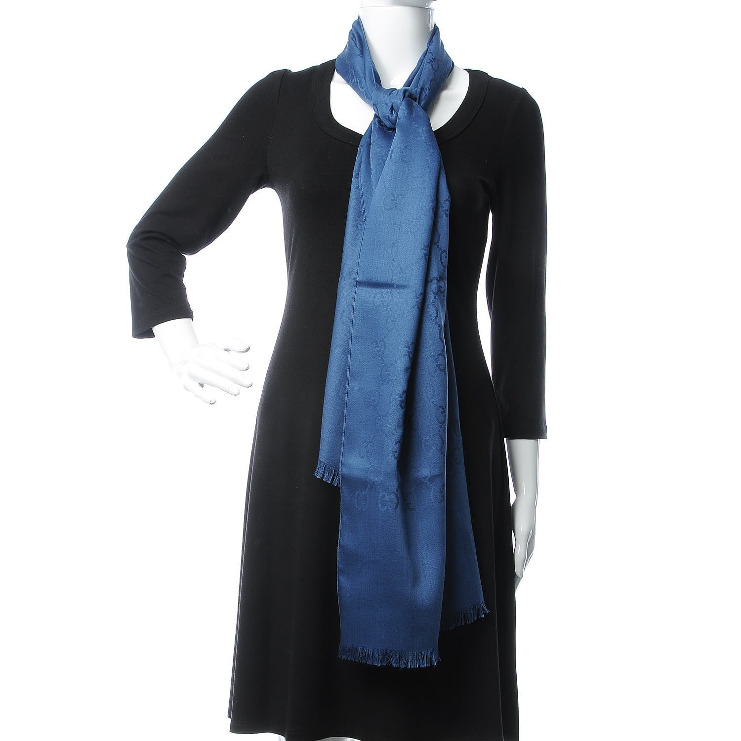 Gucci Wool Silk GG Monogram GGNat Scarf Blue 2 of 6