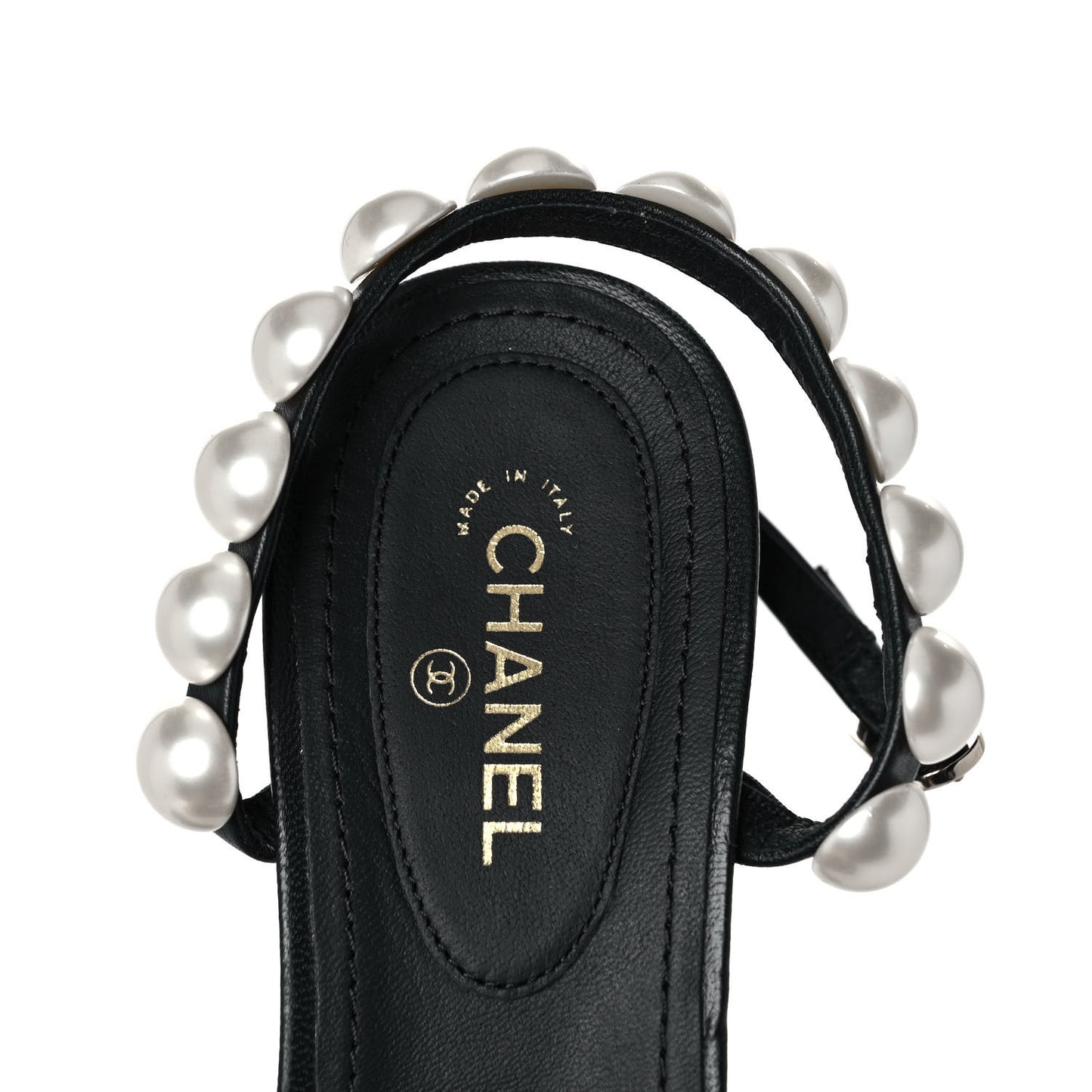 Lambskin Pearl Toe Ring Slingback Sandals 38 Black