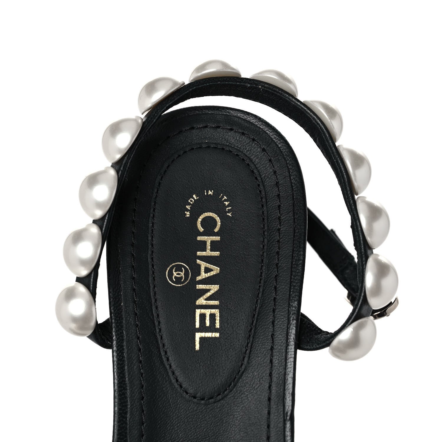 Chanel Lambskin Pearl Toe Ring Slingback Sandals 38 Black 7 of 7