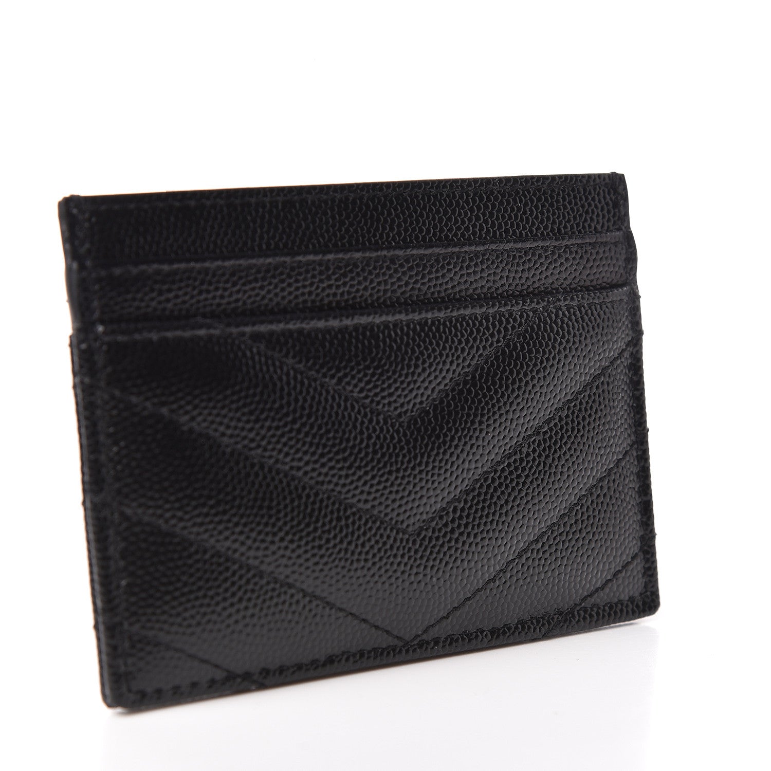 Saint Laurent Grain De Poudre Matelasse Chevron Monogram Credit Card Case Black 3 of 8