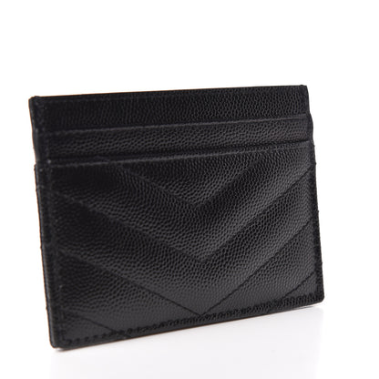 Saint Laurent Grain De Poudre Matelasse Chevron Monogram Credit Card Case Black 3 of 8